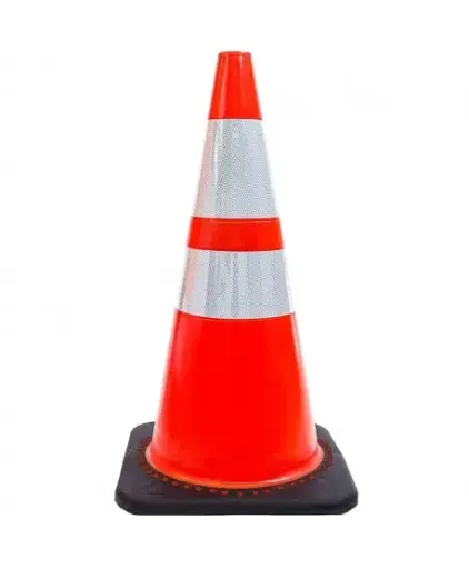 CONO VIAL COLOR NARANJA BASE NEGRA CON DOS CINTAS